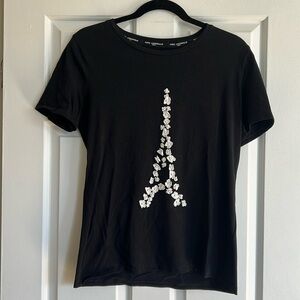 Karl Lagerfeld Paris Black Tshirt with Floral Eiffel Tower